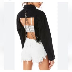 NWT NEW CARMAR ZEUS BLACK CHAIN DENIM JACKET SIZE SMALL OPEN BACK CUT OUT